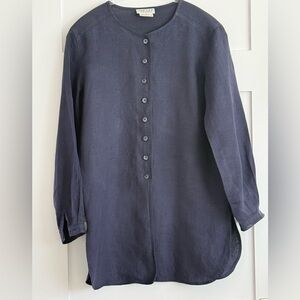 Jaeger Linen Longline Shirt Blue Minimalist Tunic Blouse Size 8-10